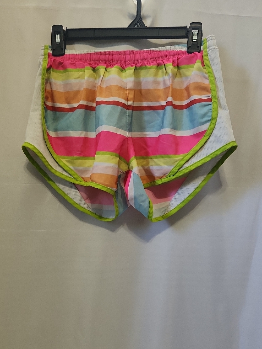 Soffe Striped Athletic Shorts - Pink, Lime & Sky Blue